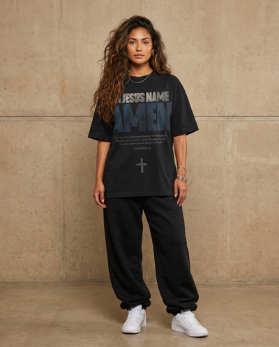 Amen – Woman wearing The Word t-shirt
