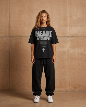 Heart Wide Open Black Tee – Woman wearing The Word t-shirt