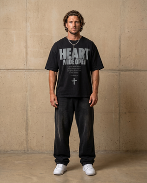 Heart Wide Open Black Tee – Man wearing The Word t-shirt