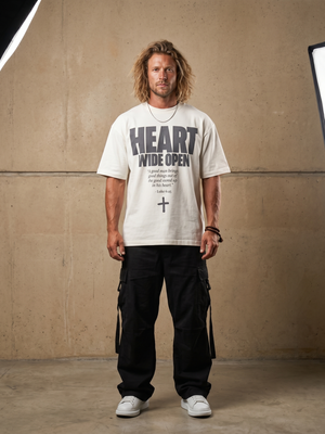 Heart Wide Open White Tee – Man wearing The Word t-shirt