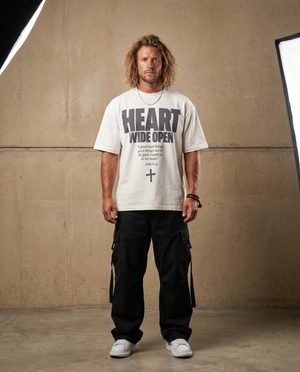 Heart Wide Open White Tee – Man wearing The Word t-shirt