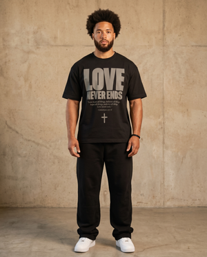 Love Never Ends Black Tee – Man wearing The Word t-shirt