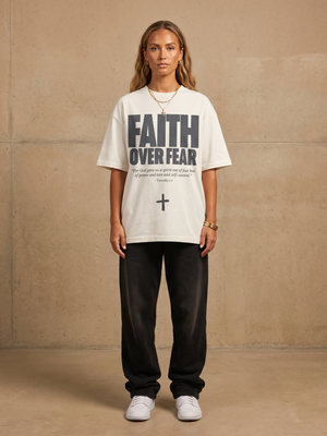 Faith Over Fear White Tee – Woman wearing The Word t-shirt