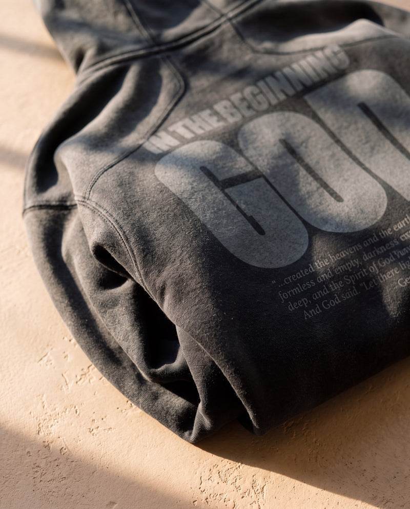 Black faded hoodie folded, heavyweight 400 g/m2 fleece