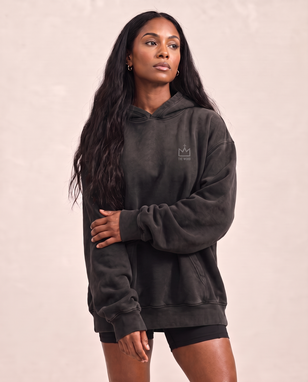 BLACK FADED HOODIE · IN THE BEGINNING GOD