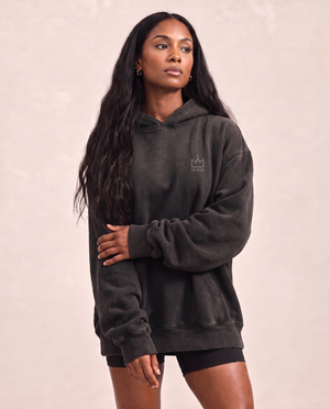 BLACK FADED HOODIE · IN THE BEGINNING GOD
