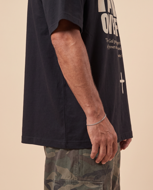 Faith Over Fear MONOCHROME tee, black, front print, man, side sleeve