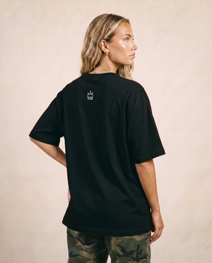 Faith Over Fear MONOCHROME tee, black, back print, woman, crown
