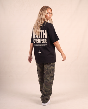 Faith Over Fear MONOCHROME tee, black, back print edition, woman, back print