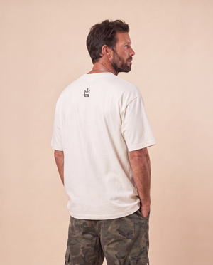 Faith Over Fear MONOCHROME tee, white, back print, man, three quarter crown